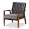 Baxton Studio Sorrento Grey Velvet Upholstered Walnut Finished Wooden Lounge Chair 160-9937 - alternate 2